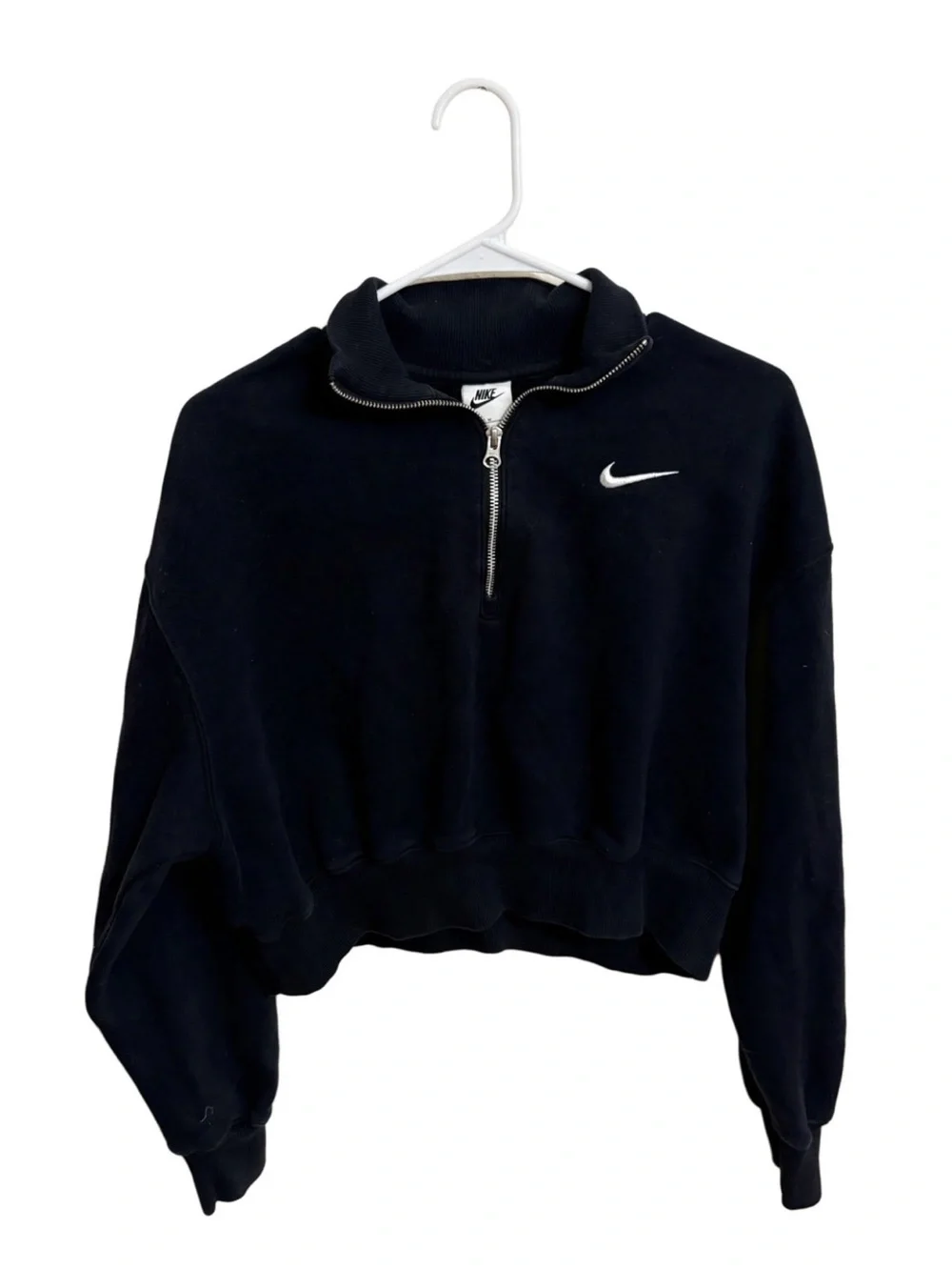 Nike Black Half-Zip Pullover with White Swoosh Logo